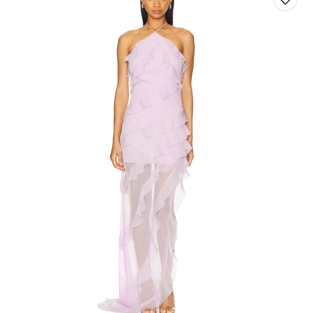 REVOLVE Elliatt Mia Gown- Lilac Ruffled Halter Maxi Dress
